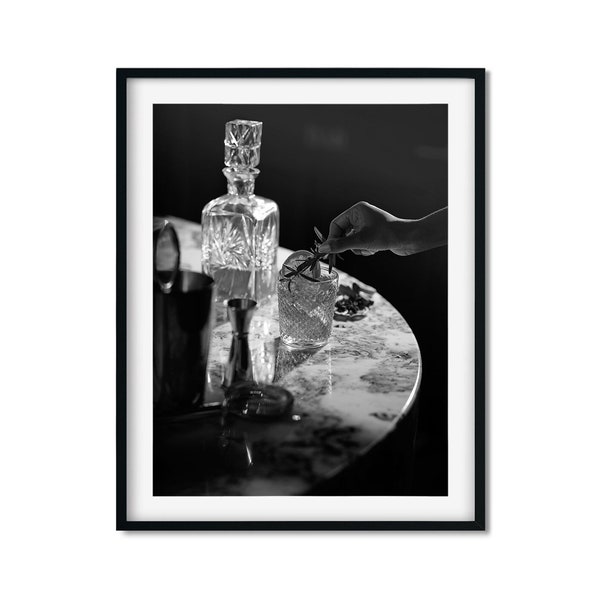 Whiskey Old Fashioned Print, Cocktail Alcohol Black and White Wall Art, Vintage Print, Whisky Photo Print, Photo Print, Bar Cart Art Print