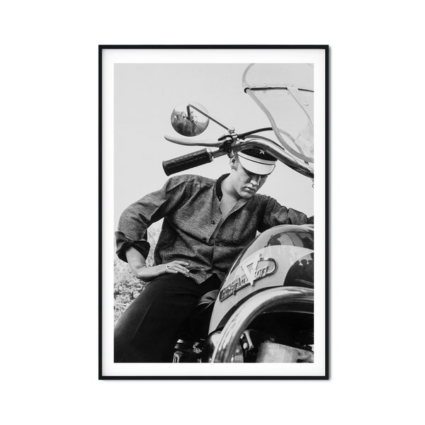 Elvis Presley on His Harley Davidson Print, Elvis Bike, Black and White Wall Art, Vintage Print, Photography Prints, Museum Quality Print