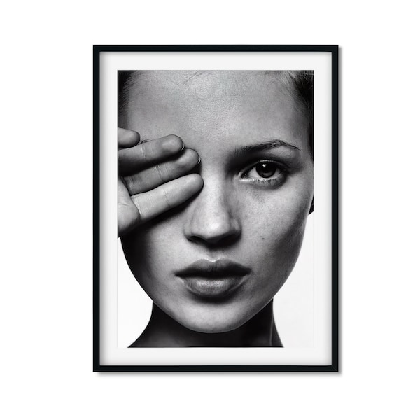 Kate Moss Portrait By Helmut Newton, Black and White Poster, Kate Moss Fashion Vintage Print, Vintage Feminist Print, Museum Quality Print