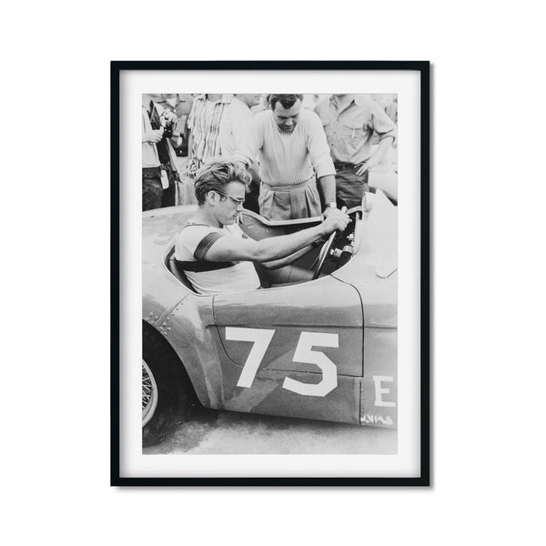 James Dean en una impresión en blanco y negro de Ferrari Mondial, cartel clásico de Ferrari, fotografía de bellas artes, arte de pared, impresión de calidad de museo