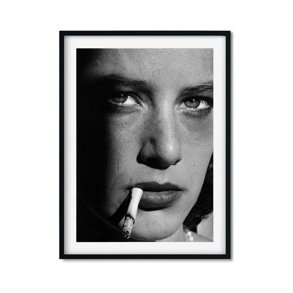 Vrouw roken print, portret door Helmut Newton 1983 Los Angeles, Debra Winger poster, zwart-wit vintage print, fotografie prints.
