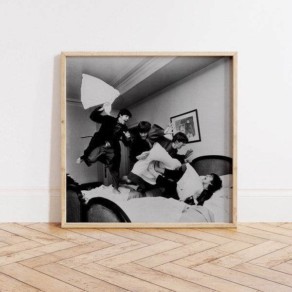 The Beatles Pillow Fight Photo Black and White, Vintage Photography, Beatles Photo Art, John Lennon, Paul McCartney, Digital Download File