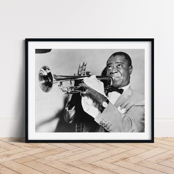 Louis Armstrong Poster, Black and White Jazz Wall Art, Bedroom Living room Decor, Photography Gift, Vintage Jazz Art, Digital Download File