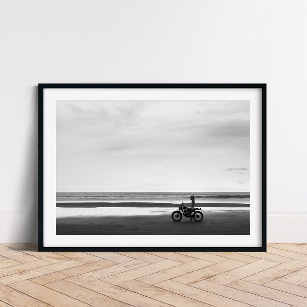 Girl On A Motorcycle Beach Photo, Freedom Ride Summer Black and White Photo Wall Art, Freedom Ride High Quality Photo, Digital Download File