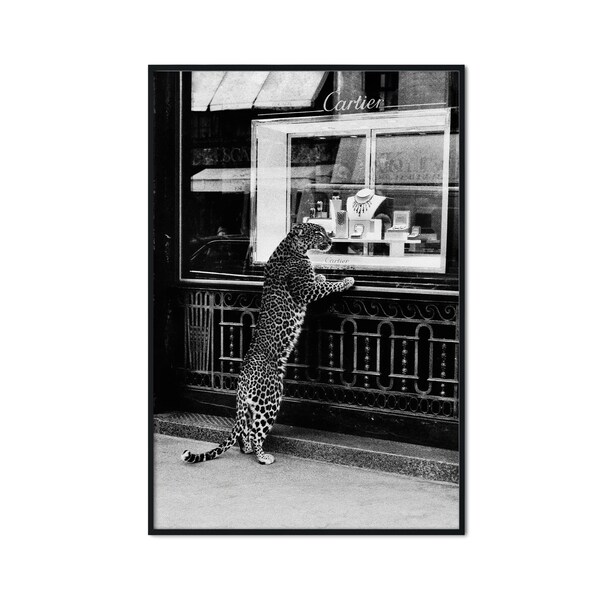 Leopard in the Jewelry Shop Photo, Cheetah Poster, Black and White, Vintage Photography, Fashion Photo, Wall Art, Digital Download File