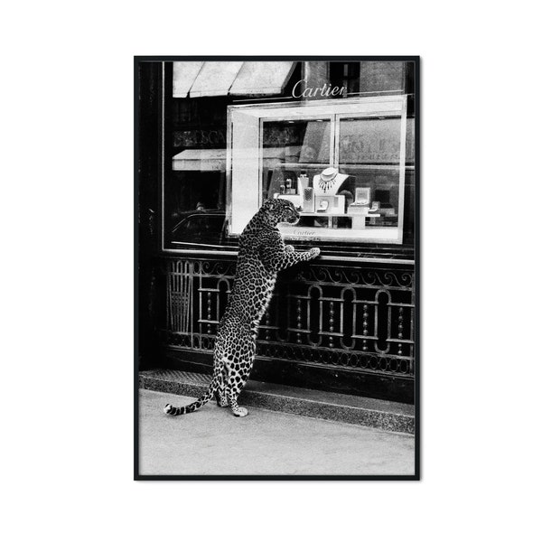 Panther in the Jewelry Shop Print, Cheetah Poster, Black and White, Vintage Photography, Fashion Print, 1950s, Wall Art Poster, Vintage