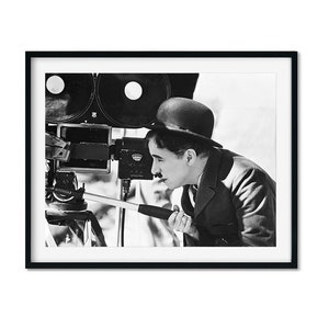 Charlie Chaplin Print Black and White Charlie Chaplin Behind Movie Camera Print, Home Bar Decor Print, Fashion Poster, Hollywood Poster