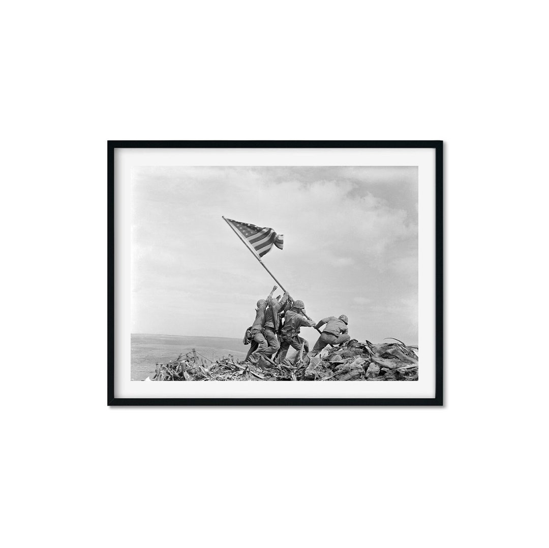 Raising the American Flag, USA Flag WW2 Vintage Photo Poster, Historic Photo Wall Art, Vintage