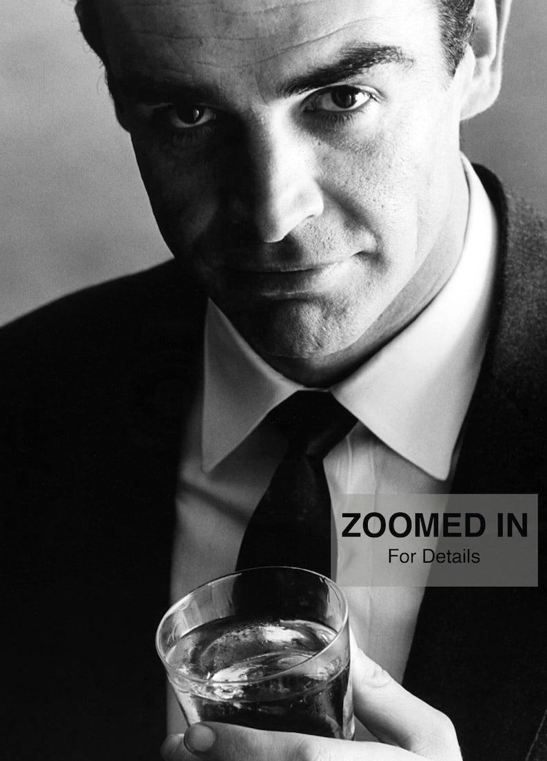 Sean Connery Print, 007 James Bond Martini Black and White Photo Wall