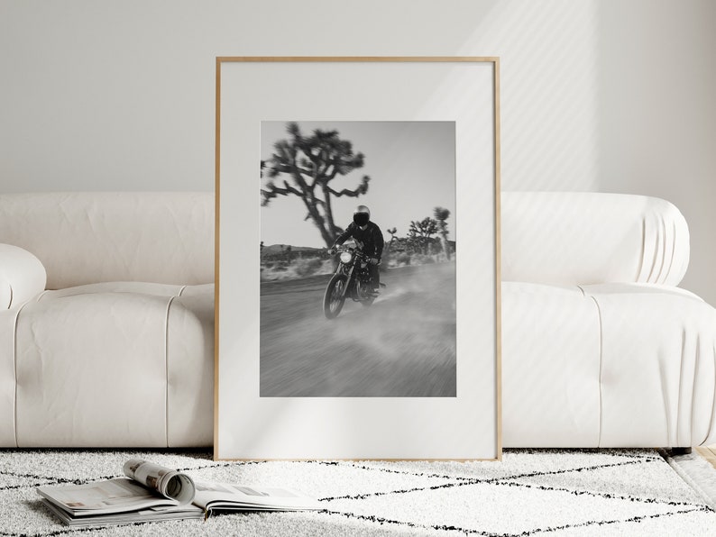 Motorcycle Riding in Desert Black and White Photo Print, Solor Rider ...