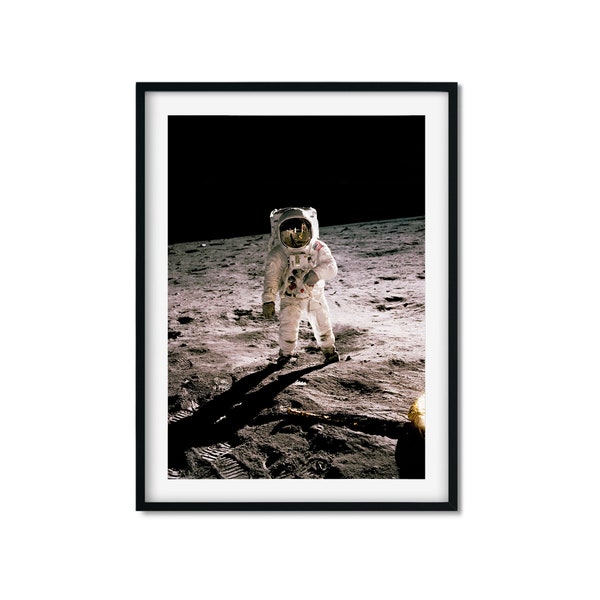 Apollo 11 astronaut Buzz Aldrins portrait, taken by Neil Armstrong Poster, Historic Photo Wall Art, Vintage Print, Photography Prints.