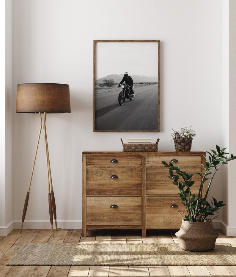 Motorcycle Riding in Desert Black and White Photo Print, Solor Rider ...