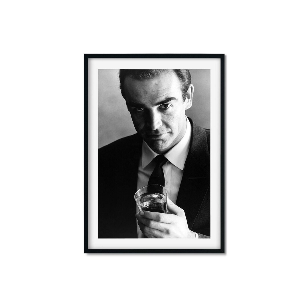 Sean Connery Print, 007 James Bond Martini Black and White Photo Wall Art, Vodka vintage Print
