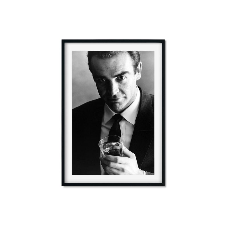 Sean Connery Print, 007 James Bond Martini Black and White Photo Wall ...