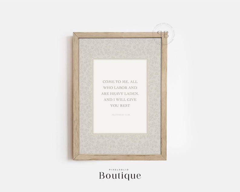 Printable Bible Verse Wall Art, Matthew 11:28 Scripture Decor ...