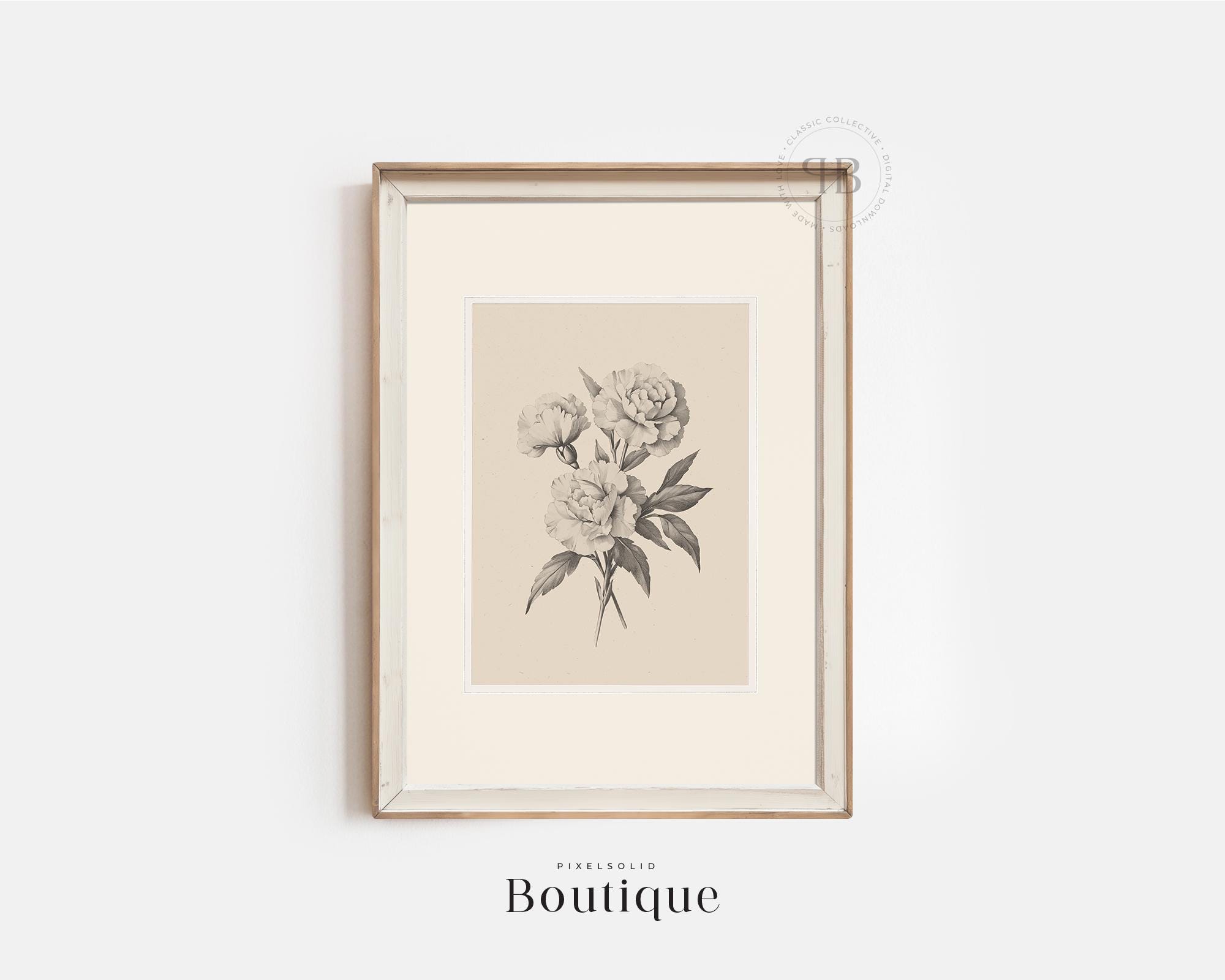 Black and White Peony Illustration Digital Download, Minimalist Floral Wall Art, Printable Botanical Decor for Bedroom or Office No.618