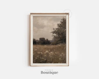 Rustic Wildflower Field Landscape Print, Meadow Art (Digital Download)