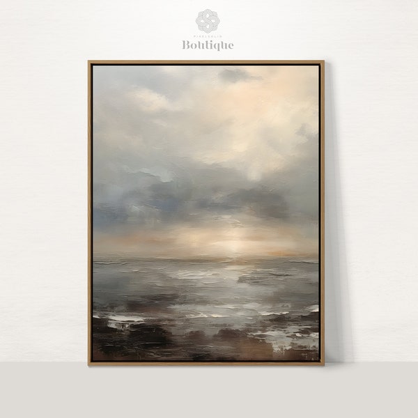 Moody beach Scene, Coastal Landscape Art, Soft Decor For Rustic Farmhouse, Minimalist Fine Art for Bedroom, Old-fashioned, No.117