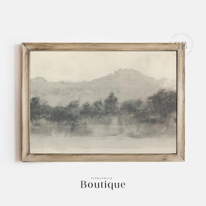 Minimalist Abstract Landscape Art Print, Neutral Toned Wall Art, Gray Monochrome Foggy Mountain Scenery, Serene Nature Inspired Decor No.450