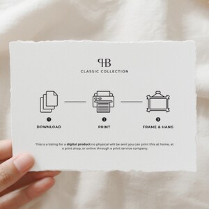 May include: A white card with the text "CLASSIC COLLECTION" and instructions: Download, Print, Frame & Hang. The card also states that it is a listing for a digital product.