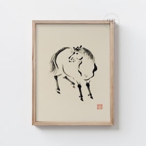 Sumi-e Horse Printable Wall Art, Japanese Ink Painting Digital Download, Zen Animal Decor, Minimalist Brushwork Artwork, No.843