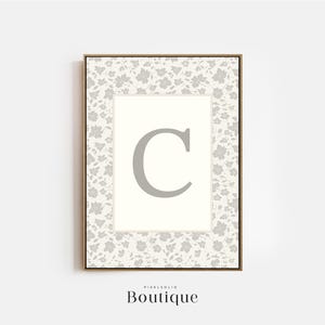 Elegante monograma floral con letra C, regalo para bebé, diseño de letra floral, decoración con inicial impresa, decoración con letras para guardería, n.º 484