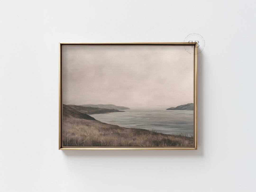 Coastal Landscape Print, Moody Neutral Seascape Wall Art, Minimalist ...