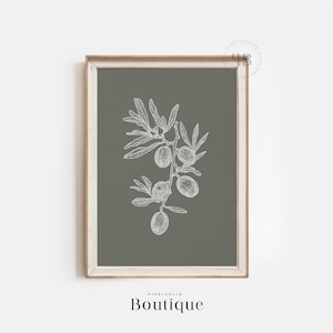Minimalist Olive Branch Wall Art, Botanical Line Drawing, Modern Nature Print, Farmhouse Decor, Olive Green Art, Olive Tree Decor, No.444