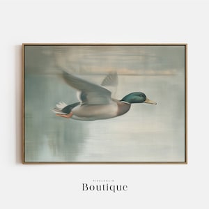 Neutral Mallard Duck Painting, Soft Pastel Illustration Print, Farmhouse Hunting Wall Decor, Bird Drawing, Minimalist Bird Print, No.316
