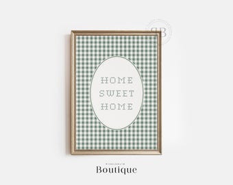 Home Sweet Home Wand Kunst zum Ausdrucken, Bauernhaus Gingham Küche Dekor, rustikale Kreuzstich Zeichen digitaler Download, Landhausstil, No.775