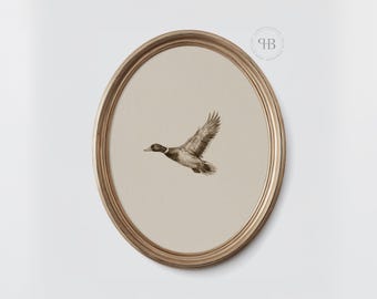 Watercolor Duck Wall Art, Flying Duck Illustration, Farmhouse Nursery Decor, Neutral Rustic Art No.1151