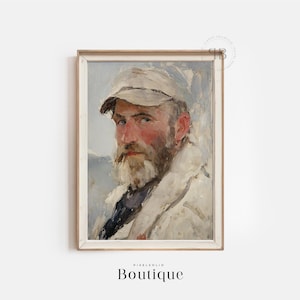 Classic Fisherman Portrait Print, Rustic Oil Painting Wall Art, Weathered Bearded Man, Nautical Decor for Coastal Homes, No.527