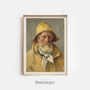 Fisherman Portrait Printable, Nautical Wall Art, Coastal Decor Digital Download, Fisherman Home Decor, Vintage Style No.740