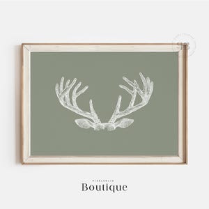 Minimalistische Hirschgeweih Illustration, Wildtier Illustration, Natur-inspirierte Wanddekoration, Bauernhaus Stil, Hirschgeweih, Cabin Decor, No.446