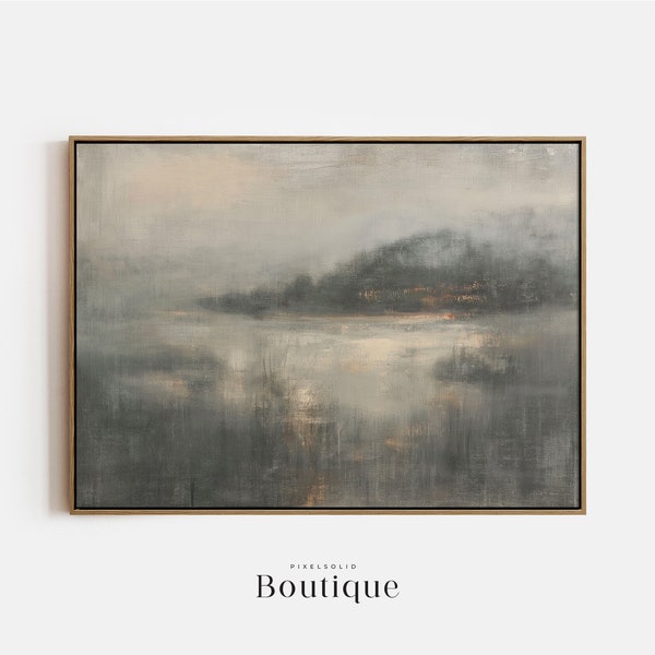 Muted Sea Scape Painting, Moody Abstract Landscape Art, Grey Decor For Rustic Beach House, Minimalist Costal Digital Download Print, No.330