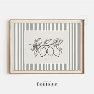 Citron Botanical Line Art Print, Citrus Fruit Wall Decor, French Kitchen Digital Download, Rustic Farmhouse Herb Art, Vintage Style, No.744