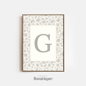 Elegante monograma floral con letra G, regalo para bebé, diseño de letra floral, decoración con inicial impresa, decoración con letras para guardería, n.º 488