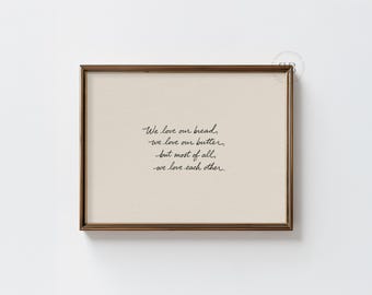 Boerderijkeuken Art Print, citaat 'We houden van elkaar', rustiek familiedecor (digitale download)
