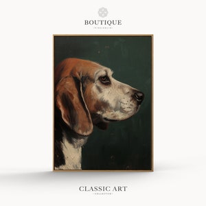 Beagle Oil Painting, Antique Hunting Dog, Cabin Wall Art, Rustic Farmhouse, Beagle Pet Portrait, Dog Lover Gift, Animal Oil Painting, No.251
