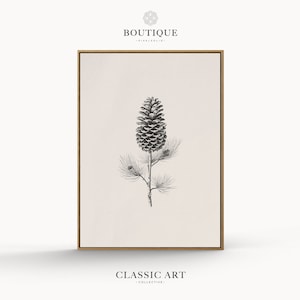 Classic Holiday Pine Cone Sketch, Christmas Decor Digital Download Etching, Holiday Wall Art, Soft Aesthetic Decor, Pine Cone Print, No.177