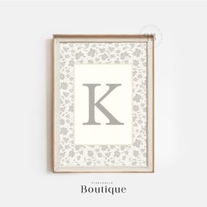 Elegante monograma floral con letra K, regalo para bebé recién nacido, diseño de letra floral, decoración con inicial impresa, decoración con letras para guardería, n.º 492