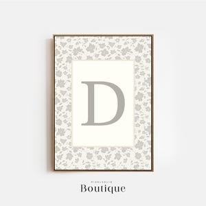 Elegante monograma floral con letra D, regalo para bebé, diseño de letra floral, decoración con inicial impresa, decoración con letras para guardería, n.º 485