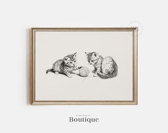 Kitten Pencil Sketch Print, Playful Cat Art (Digital Download)