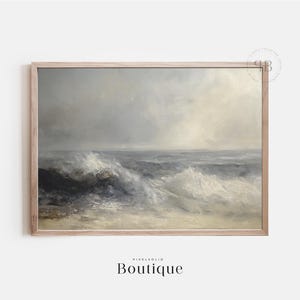 Pintura digital de olas del océano: arte mural con paisaje marino melancólico, impresión digital costera, obra de arte de playa con mar tempestuoso para decoración del hogar n.º 627