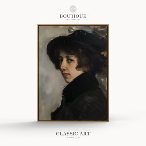 Moody Portrait Oil Painting Of Woman, Dark Portrait Art, Rustic Portrait Print, Fine Art Decor, Portrait Painting, Digital Download, No.278