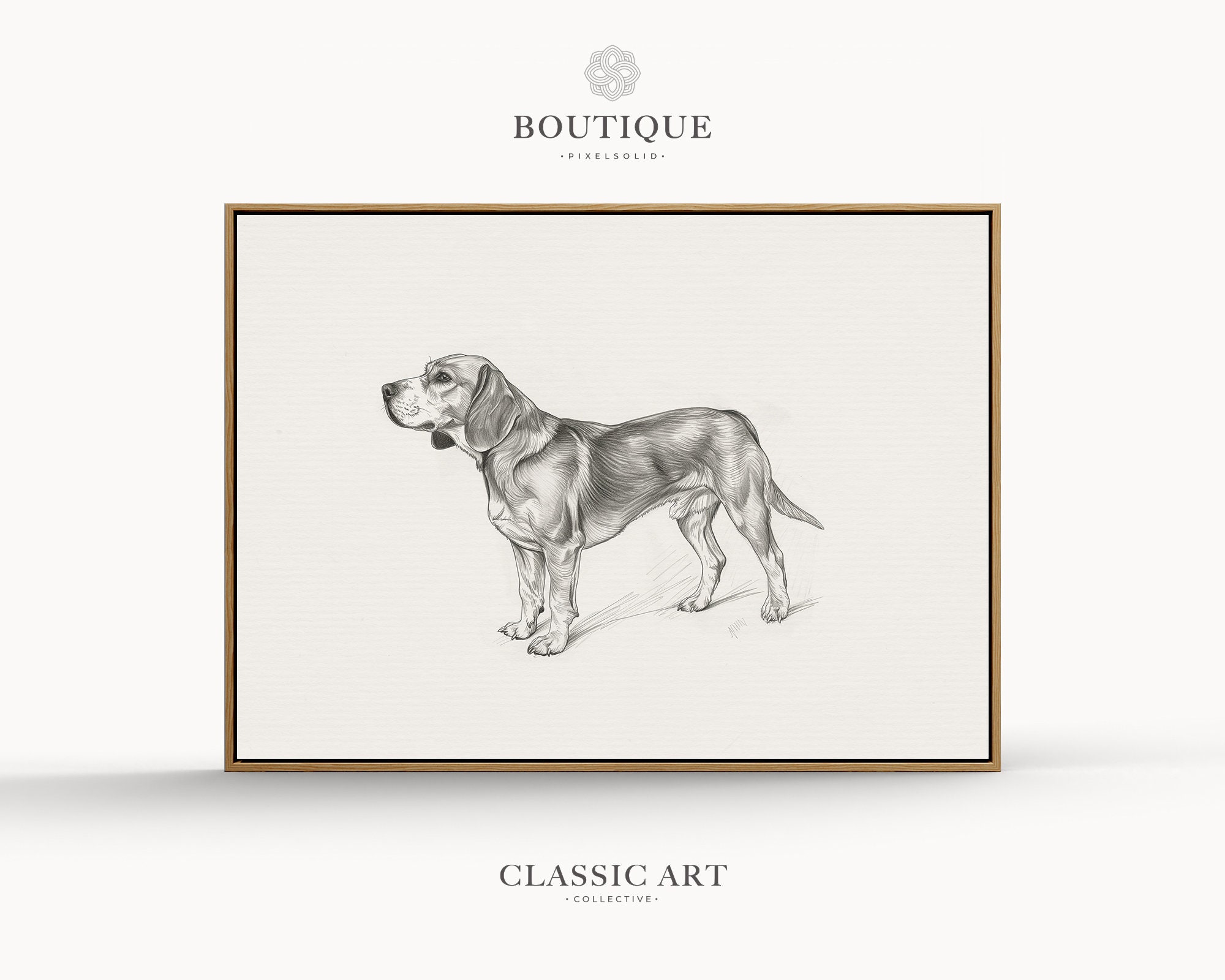 Neutral Beagle Sketch Art, Dog Drawing Wall Art, Minimalist Pet Dog