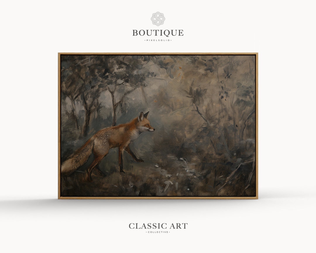 Moody Red Fox Oil Painting, Dark Forest Wall Art, Animal Painting, Soft