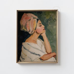 Woman Portrait Wall Art, Impressionist Oil Painting Printable, Feminine Profile Digital Download, Relaxing Decor, Vintage Style, No.731