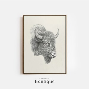 Bison Wandkunst, Buffalo Skizze Druck, Bison Bleistift Zeichnung, Minimal Tierdruck, Minimalistisches Bauernhaus Dekor, digitaler Download, No.331