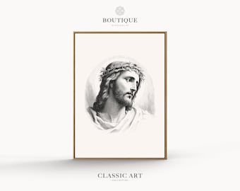 Jesus Christ Etching Print, Catholic Decor (Digital Download)